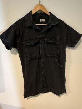 ASOS Denim Short Sleeve Utility Button-Down Dress in Washed Black
